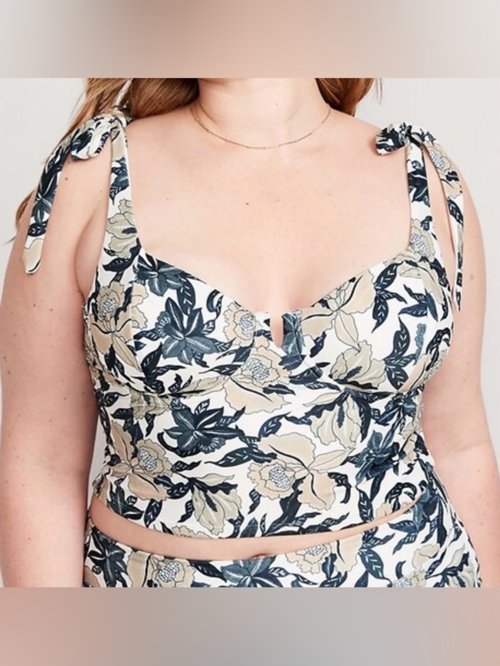 NWT OLD NAVY Tie-Shoulder Underwire Tankini Swim Top‎ Sz 3X Black Floral Beach